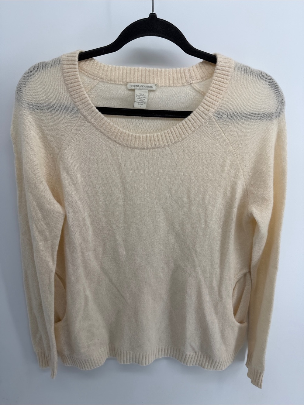 White + Warren 100% cashmere scoop neck pullover sweater with pockets sz S